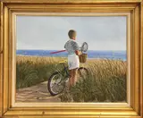 Tom Mielko, Portrait of a Boy With His Bike, Acrylic on Masonite