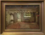 Country Cottage Kitchen Interior Scene by D. C. Gibson, Oil on Millboard, offered Jul 2017