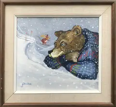 Bear and Mouse Go Skiing by George Davis, Oil on Board, offered Jul 2017