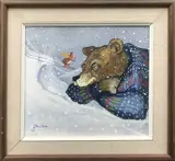 George Davis, Bear and Mouse Go Skiing, Oil on Board