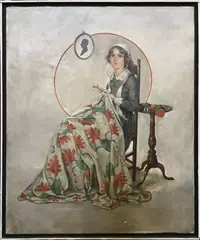 Woman Sewing a Quilt by Jean Oldham, Oil on Canvas, offered Jul 2017