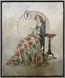 Woman Sewing a Quilt by Jean Oldham, Oil on Canvas, offered Jul 2017