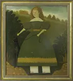Steve L. Cull, Primitive Portrait of a Woman and Her Dog, Oil on Canvas