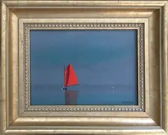 Robert Stark, Red Sail on Calm Waters, Oil on Canvas