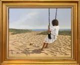 Tom Mielko, Girl on a Swing With a Lightship Basket, Acrylic on Masonite