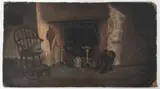 Old Fireplace in Nantucket by Lydia L. A. Very, Mixed Media Oil on Old Cardboard, offered Aug 2017