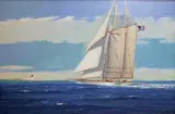 William W. Lowe, Full Sail on a Summer Day, Oil on Linen