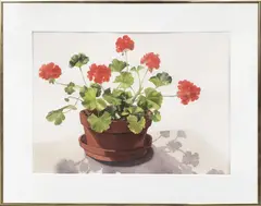 Geraniums by Joan McPherson, Watercolor on Paper, offered Oct 2016