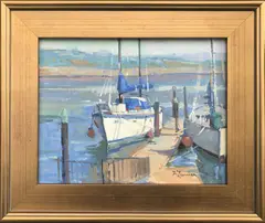 Sailboats at Dock by David Lussier, Oil on Board, offered Oct 2016