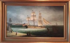 Portrait of an American Clipper in Tranquil Harbor by James Hardy, Oil on Board, offered Jul 2016