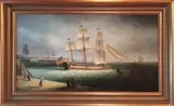 James Hardy, Portrait of an American Clipper in Tranquil Harbor, Oil on Board