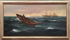 Lone Fisherman in Dory by Earl Collins, Oil on Canvas, offered Jul 2016