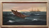 Lone Fisherman in Dory by Earl Collins, Oil on Canvas, offered Jul 2016
