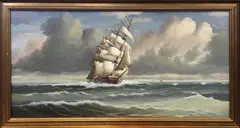J. Winfried, Portrait of a Ship in Rough Seas, Oil on Canvas
