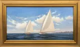 Two Catboats Sailing by Alan J. Eddy, Oil on Board, offered Jul 2016