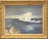 Rocky Seascape with Seagulls by Leslie Lane, Oil on Canvas, offered Aug 2016