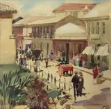 Edgar W. Jenney, French Street Scene, Watercolor on Paper