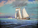 William W. Lowe, Topsail Schooner Entering Nantucket, Oil on Linen