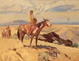 Apache on Horseback by Sheryl L. Bodily, Oil on board, offered Oct 2015