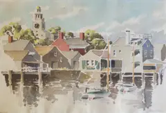 Old South Wharf by Doris and Richard Beer, Watercolor on Paper, offered Oct 2015