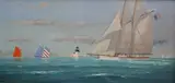 William Lowe, Yacht Approaching Nantucket with Rainbow Fleet in Sight