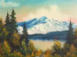 Bob Ross, An Alpine Lake Under Pink and Blue Skies, oil on canvas