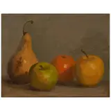 Robert Kulicke, Still Life with Pear and Apples, oil on canvas mounted to board