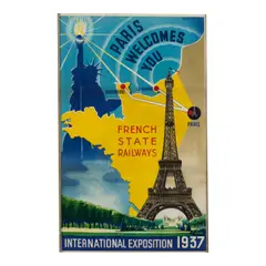 Adolf Hildenbrand, Paris Welcomes You, French State Railways, International Exposition 1937, 1937, Lithograph in colors on wove paper