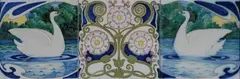 Tre piastrelle by Galileo Chini, 1989, decorate con cigni e rose., offered Apr 2015