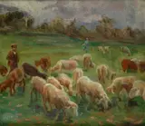Pastore con gregge by Ruggero Panerai, oil on canvas riportata on panel, offered Feb 2015
