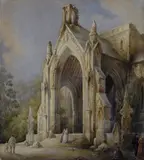 Federico Moja, Esterno di chiesa, watercolour on paper