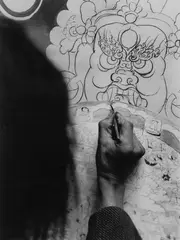 Pittore a lavoro a Gyantse, Tibet, agosto 1937 by Fosco Maraini, Fotografia in bianco e nero, offered Nov 2014