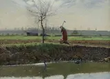 Paride Castellan, Fine d'autunno (fronte); Paesaggio con figure (retro)