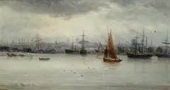 James Cassie, Il Porto di Aberdeen da Torry, Siglato in basso a sinistra. Sul verso: titolo.
