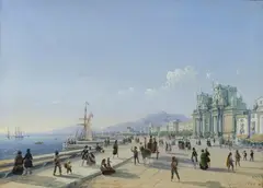 Carlo Bossoli, Lungomare di Palermo con Porta Felice, 1845