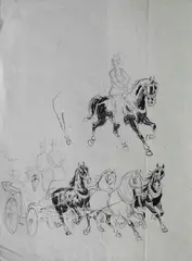 Studio per carrozza e cavalli by Carlo Casaltoli, ink and pencil on paper, offered Jul 2014