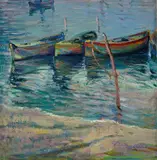 Giuseppe Caselli, Veduta di un molo con tre barche