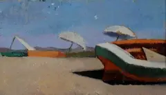 Spiaggia (fronte); Paesaggio con canale (retro) by Marisa Mori, Sul verso: etichetta Aurelio Stefanini Studio d'Arte, offered Jul 2014