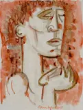 Figura by Giuseppe Migneco, 1968, ink colorata on paper applicata on canvas, offered Jun 2014