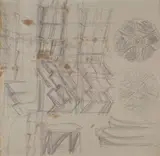 Fortunato Depero, Allestimento del museo Depero (Studio per espositori Sala Eco della Stampa), 1957, Certificato Archivio unico per il catalogo delle opere futuriste di Fortunato Depero