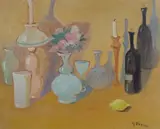 Natura morta con bottiglie e vasi by Guido Peyron, offered Feb 2014