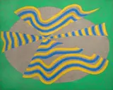 Ombrello Giallo Blu by Carla Accardi, 1999, sul verso: firma data and titolo; etichetta and timbro Galleria Astuni Pietrasanta. Autentica dell'autore on foto, offered Feb 2014