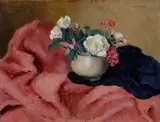 Guido Peyron, Vaso con fiori sul drappo rosa