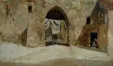 Cesare Ciani, Scorcio di paese con arco, 1886