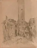 Italo Cremona, Rovine di Borgo San Jacopo, pencil on paper