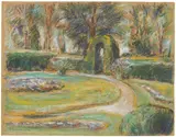 Max Liebermann, Das Rondell im Heckengarten, Um 1923, Pastell auf braunem Papier