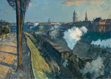 Ulrich Hübner, Stadt und Eisenbahn I, 1912, Öl auf Leinwand