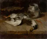 Carl Schuch, Wildente und Blechdose“. Um 1885/90?, Öl auf Leinwand. Doubliert