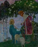 König und Schäferin by Heinrich Vogeler, Um 1907, Öl auf Karton, sold Nov 2017