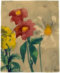 Emil Nolde, Rote, gelbe und weiße Blüten, Aquarell auf Japanbütten